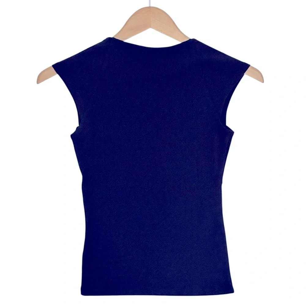 NEW J. CREW‎ Squareneck cap-sleeve top in stretch cotton blend Navy Size XXS
